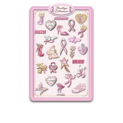 Hope comes in many shapes, sizes and forms. Often, it's little reminders of hope that help to keep us moving forward. Now you can be inspired by this Hope magnet collection! Each magnet in this collection shares a unique and inspirational sentiment in the fight against breast cancer, with designs including hearts, angels and breast cancer awareness ribbons. Your collection begins with a single magnet Issue One, Hope. Soon your collection will continue with a set of two magnets, Issue Two, Pink ribbon and butterfly. Additional sets of two Hope magnets, each a separate issue, will follow. Each magnet is expertly sculpted of cold-cast porcelain, than hand-painted. You can showcase your collection on the attractive metal collector's display,  yours FREE,  that arrives after Issue Three. These detailed magnets are exclusively from The Bradford Exchange, with a portion of the proceeds from the sale of each magnet donated to the fight against breast cancer. Strong demand is expected, so order now!