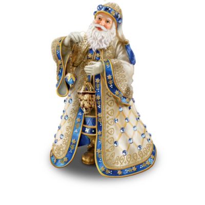 Add rich royal opulence to your holiday decor with thisfirst-evercollectible Santa figurine collection inspired by the legendary artistry of Peter Carl Faberge. Every sculptural Santa in this collection dons a unique flowing robe embellished with golden accents, pearlescent finishes, and hand-applied genuine Swarovski&reg; crystals and sparking simulated jewels and pearls. Your collection begins with Issue One, Gold And Sapphire Opulence. Your collection continues with Issue Two, Luxurious Pearls And Diamonds, Issue Three, Golden Starburst, and additional Holiday Inspirations Figurines, each a separate issue to follow. These limited-edition Santa Clause collectibles are available only from The Bradford Exchange, and are handcrafted by skilled artisans. They recall the opulence of the most popular Faberge Imperial Eggs that were presented as holiday gifts to the Russian Imperial Family. Display your collection on a mahogany-finished tiered display, a $70 value - yours FREE, arriving after Issue Two. Strong demand is expected, so order now! California Residents click here for Proposition 65 notice.