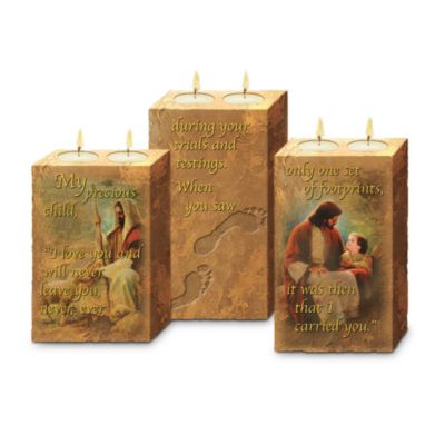 Footprints Of Faith Religious Inspirational Candleholder Collection