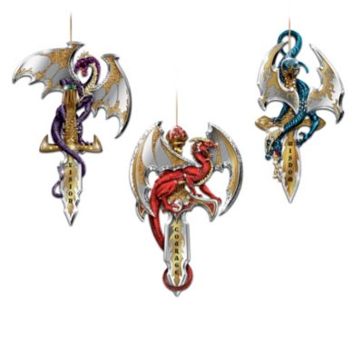 Dragon Guardians Of The Crystal Realm On Stylized Swords Ornament Collection