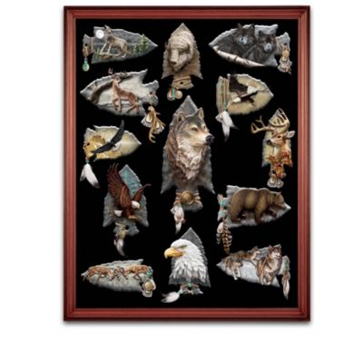 In the Native American culture, in order to summon the guidance of the spirits, finely-wrought stone arrowheads were carefully crafted with images of totem animals. Now this fascinating tradition inspires a collectible arrowhead collection, handcrafted by the artisans of the Ten Eagles Studio and available exclusively from The Bradford Exchange. Each replica arrowhead in this masterpiece wildlife art sculpture collection celebrates the deep connection between mankind and nature prized in Native American lore. Your journey begins with Issue One, Mystic Calling and Sacred Buffalo, your first set of two sculpted arrowheads, featuring a wolf and a buffalo. Soon, your collection will continue with Issue Two, Eyes of the Wilderness and Soaring Strength, and additional sets of two collectible arrowheads, each set a separate issue to follow.‡Capturing the essence and energy of totem spirits, including eagles, deer, bears, wolves and buffalos, each set of 2 magnificent wildlife art sculptures in this collection has the rugged look and feel of hand-carved stone arrowheads, with detailed low-relief sculpting and individual hand-painting. Plus each one is carefully enhanced with real feathers, beads and sculptural adornments in the Native American style. Additionally, you can display your prized collection in the grandly-sized wooden display - a $79 value, yours FREE*. Intense demand is expected for this handcrafted collection, so don't wait to discover the mystical, multi-dimensional world of totem spirits - order now!