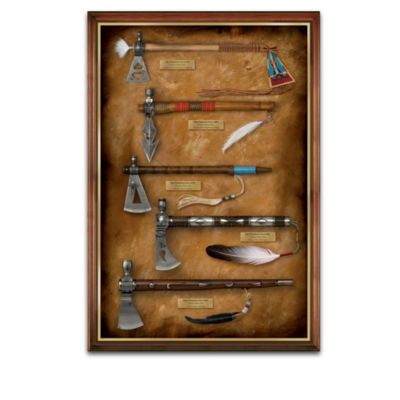 When Europeans first encountered Native Americans of the Algonquin and Renape nations, they took special interest in the ornately-crafted pipe tomahawks that symbolized its dual uses as a weapon of war and an offering of peace. Now, experience the fascinating history of these important cultural artifacts for yourself with the authentically-styled, half-scale collection of replica Native American-style pipe tomahawks, handcrafted exclusively for The Bradford Exchange by the artisans of Ten Eagles Studio. Your collection begins with Issue One, Pipe Tomahawk Circa 1870. Soon, your collection continues with Issue Two, Pipe Tomahawk Circa 1890 and is followed by Issue Three, Display. Issue Four, Pipe Tomahawk Circa 1870 and additional replica tomahawks, each a separate issue to follow.‡These half-scale replica tomahawks feature real wood handles enhanced with metal inlays, real feathers, beads and leather accents to recreate authentic period designs. The custom-crafted museum quality wood display features a protective glass cover, parchment backdrop and metal title plaques for each edition - a $100 value for the same low price as a replica tomahawk. Due to the overwhelming interest in the history of pipe tomahawks and that editions are limited to 5,000, extremely high demand is anticipated. Don't delay, order now!