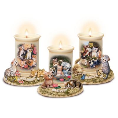 Live, Love, Purr: Porcelain Kitten Candleholder Collection