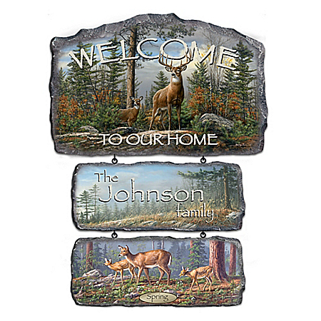 Personalized Seasonal Welcome Sign Plaques with Hautman Brothers Art