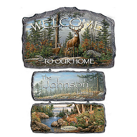 Personalized Seasonal Welcome Sign Plaques with Hautman Brothers Art