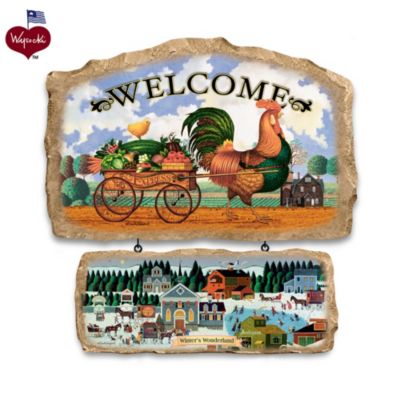 Charles Wysocki Hometown Seasonal Welcome Sign Wall Decor Collection