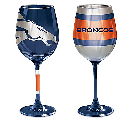NFL Denver Broncos Wine Glass Collection: Set Of Two Stem Wine Glasses