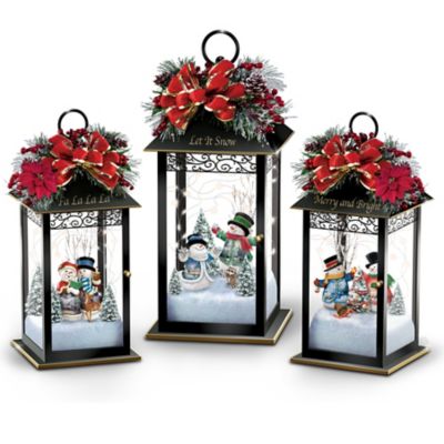 Buy Thomas Kinkade Sparkling Snowfall Illuminated Holiday Table Centerpiece Snowman Lantern Collection