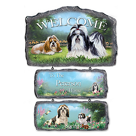 Lovable Shih Tzus Personalized Welcome Sign Home Decor Collection