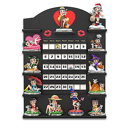 Betty Boop Sculpted Perpetual Calendar Collection With 12 Sculptures and Display