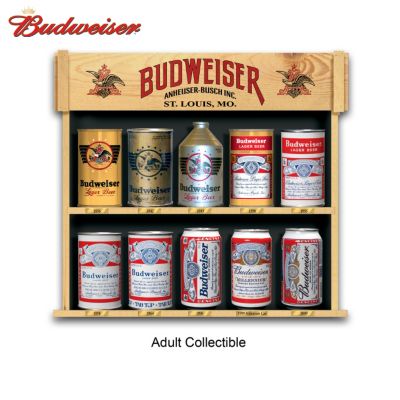 Since 1876, Budweiser has been brewed by Anheuser-Busch, the first brewer to ever offer beer in convenient cans. Now you can toast the rich and historic legacy of the iconic brewer with a first-ever collectible Budweiser replica beer cans collection, featuring authentically crafted replicas of vintage-style Budweiser cans that capture the evolution of the King of Beers??. Your journey through history with the Great American Lager begins with Issue One, 1936, featuring the patented "Eagle Claw" design. Soon, your collection will continue with Issue Two, 1942, followed by Issue Three, 1945, each a separate issue to follow.??? After you've acquired Issue Three, you will receive a custom-designed display case, plus the remaining 7 collectible Budweiser beer cans, as part of one shipment, so you can enjoy and display your entire collection without having to wait!Available from The Hamilton Collection, each exclusive vintage-style Budweiser can in this Ultimate Budweiser Beer Can Collection includes a FREE collector card highlighting the exciting history behind each unique design. Handcrafted of artist's resin, this must-have collection boasts original Budweiser logos and styling, genuine Anheuser-Busch graphics and shiny hand-painted metallic accents, for a presentation any Budweiser fan would be proud to call their own. What's more, each collectible Budweiser beer can you receive is licensed by Anheuser-Busch, ensuring the authenticity of your collectible. This limited-edition vintage-style Budweiser collection is not available in stores, so don't wait to secure yours. Order now!
