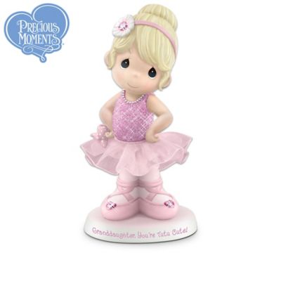Send messages of love to your granddaughter that both of you can share, inspired by her special love of dancing. This Precious Moments&reg; ballerina figurine collection is inspired by artist Sam Butcher's beloved Precious Moments art. Each fine porcelain limited-edition figurine in the collection bears a loving sentiment from your heart, making these the perfect granddaughter collectibles for both of you to enjoy together. This adorable collection begins with Issue One, Granddaughter, You Are Tutu Cute and soon, your collection will continue with Issue Two, Granddaughter, You're My Sugar Plum and additional Precious Moments granddaughter ballerina figurines, each a separate issue to follow.Available exclusively from The Hamilton Collection, each Precious Moments ballerina figurine in this collection is handcrafted in fine bisque porcelain with hand-painted details. Each little dancer is dressed in a ballet costume with a skirt of real fabric. The ballet slippers and accessories of each precious ballerina are accented with sparkling "jewels," and costumes feature fine, hand-applied glitter. You'll find the poses of each Precious Moments ballerina simply irresistible! Plus, the base of each figurine bears a special sentiment, and is inscribed with Sam Butcher's replica signature. Strong demand is expected for these very special Precious Moments granddaughter collectibles. Don't delay; order now!