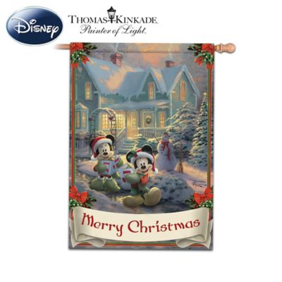 Disney's Mickey & Minnie Holiday Seasonal Flag Collection With Thomas Kinkade Artwork