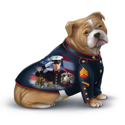 The commanding canine of the U.S. Marine Corps - the USMC Devil Dog - is a proud symbol of The Corps' fighting spirit. Now, that same honorable tenacity and pride is boldly on display in a first-ever collection of USMC Devil Dog figurines showcasing the stirring Marine artwork of acclaimed artist James Griffin. Your courageous parade of U.S. Marine "top dogs" begins with Issue One, Semper Fi Salute. Soon, your collection will continue with Issue Two, Camo Commander and Issue Three, Barking Orders. Additional USMC bulldog mascot figurines, each a separate issue, will follow.Officially licensed by the USMC and available only from The Hamilton Collection, each of the impressive U.S. Marine figurines in this collection is handcrafted of artist's resin and loaded with realistic details. Plus, each USMC Devil Dog figurine is outfitted in a unique stylized uniform that features Mr. Griffin's masterful U.S. Marine portraiture in full color. This striking collection of limited-edition USMC bulldog figurines creates an inspiring way to show off your "Always Faithful" spirit, but strong demand is expected, so order now!