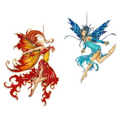 Amy Brown Nature Fairy Christmas Ornament Collection Earth, Water, Wind And Fire Fairies
