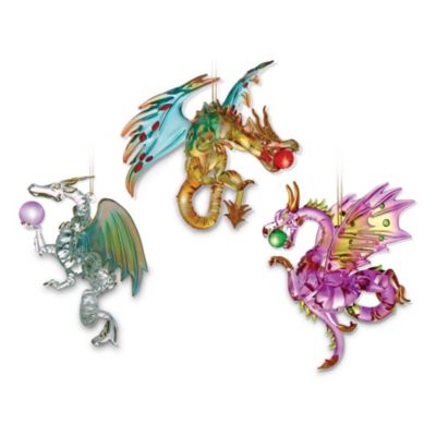 Dragons Of Mystic Mountain Spun Glass Dragon Christmas Ornament Collection