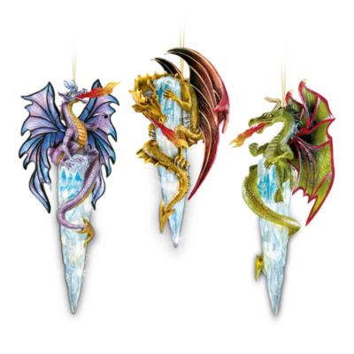 Dragons Of Fire & Ice Lighted Ornament Collection