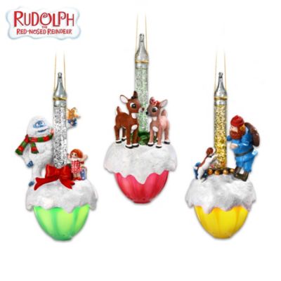 Rudolph The Red-Nosed Reindeer Bubble Light Christmas Ornament Collection