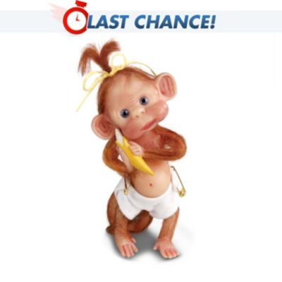 What do we have here? A whole collection of sweet lifelike miniature baby monkey figurines, and they're looking for some tender loving care! You'll find them all absolutely irresistible, starting with Issue One, Monkey Cuddles, which includes a FREE miniature baby blanket. Before you know it, your collection will steal your heart as it continues with Issue Two and subsequent issues of monkey figurines, each a separate issue to follow.Designed by acclaimed artist Lydia Marlene, the winsome simian sweethearts in this darling figurine collection are cast in artist's resin and hand-painted in wonderful detail, right down to their adorable baby faces. Small enough to fit in the palm of your hand (just 4-3/4" tall), they're too cute for words with their little bananas, curly tails and tiny topknots tied up with strands of genuine mohair. They even wear real fabric diapers! Treasure them forever or enjoy giving them as lovable collectible monkey-lover gifts, but hurry! Demand for these unique miniature monkey collectibles is sure to be high, so don't monkey around - order now!