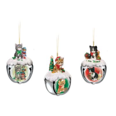 Purr-fect Holiday Sleigh Bells Kitten Ornaments