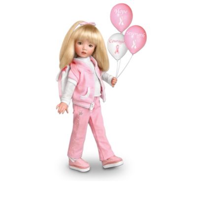 Every day, women around the world courageously battle breast cancer. Now, you can help bring hope for a cure with this first-ever collection of inspiring breast cancer awareness support dolls, designed by award-winning master doll artist Dianna Effner. This worthy collection begins with Issue One, Walk for the Cause. Soon, your collection will continue with Issue Two, Sisters Walk Together and additional breast cancer awareness ball-jointed dolls, each a separate issue to follow.???Exclusively from The Ashton-Drake Galleries, each vinyl charity doll in this collection features rotating joints, so she can be easily posed in fun positions. You can even pose these lovely ladies walking side by side as they make steps toward a cure. Plus, each ball-jointed doll is dressed pretty in pink, while embroidered pink ribbons add festive flair to their outfits. Best of all, a portion from the proceeds of your purchase will be donated towards a fight for a cure! High demand is expected. Order now!