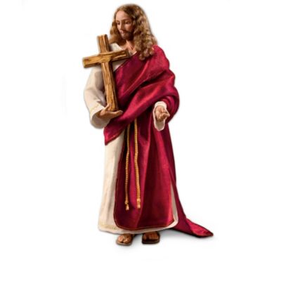 Harken back to the time when Jesus Christ, the Son of God, walked the earth...was baptized in the Jordan River...became anointed with oil...and gave Mankind the precious gift of eternal salvation. This collection of deeply moving poseable sculptures of Christ in fine porcelain begins with Issue One, In Remembrance of Me. Soon you'll receive another dramatic image of Jesus in Issue Two, Everlasting Life and additional issues of poseable sculptures, each a separate issue to follow. As Christ's ministry is lovingly revealed in this collection, each sculpture will bring an authentic gift that actually originates in the Holy Land.Available exclusively from The Ashton-Drake Galleries, each handcrafted, hand-painted poseable sculpture of Jesus Christ expresses the powerful artistry of acclaimed sculptor Titus Tomescu. From the astoundingly lifelike sculpting, to the rich fabrics used in the costuming, to the real leather sandals on Christ's feet, no detail is overlooked to make each sculpture of Jesus as inspirational as possible. And the gifts that Christ bears - including a cross hand-carved from olive wood trees dating back to Christ's lifetime - add precious meaning to this collection. Demand will be powerful, so be sure to order now!