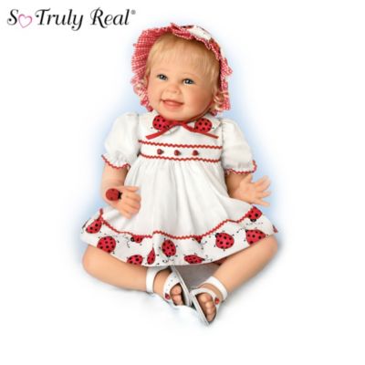 A baby's delightful expression when she meets a new friend is as heartwarming as it gets. Now, you can celebrate this darling moment with an adorable collection of lifelike baby dolls. Beginning with Issue One, Tiny Tickles, soon your collection will continue with Issue Two, Sooo Big Butterfly and Issue Three, Caterpillar. Additional realistic baby dolls, each a separate issue, will follow.‡Available exclusively from The Ashton-Drake Galleries, each adorable baby doll in this collection by master doll artist Bonnie Chyle is expertly crafted of soft RealTouch vinyl for the utmost in realism. Each sweetie expresses a precious look of happiness toward her newfound garden friend, like ladybugs or butterflies. Plus, each baby doll dons a stylish summer dress, bonnet, sandals, barrette and more. Heavy demand is expected, and you won't want to miss out. Order now!
