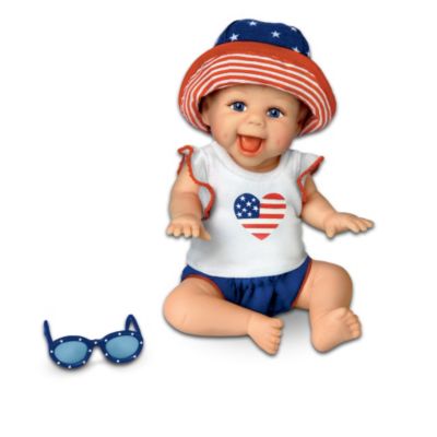 What better way to celebrate American pride than with adorable babies decked out in red, white and blue! From stars and stripes to bright eyes filled with wonder, this collection of miniature patriotic baby dolls by Master Doll Artist Sherry Rawn captures everything we love about America! Beginning with Issue One, Miss Independence, this little lady is ready for fun with her removable sunglasses and hat. Soon, your collection continues with Issue Two, Miss Spectacular and Issue Three, Miss Patriotic. Issue Four, Miss Stars and Stripes and additional American pride miniature baby dolls, each a separate issue, will follow.Available exclusively from The Ashton-Drake Galleries, the delightful miniature baby dolls in this collection are fully sculpted, hand-cast in artist's resin and hand-painted to accentuate every lifelike detail. From their American flag-inspired baby doll clothes to their adorable poses, these baby dolls are the cutest patriots ever! Strong demand is expected, so don't wait. Order now!