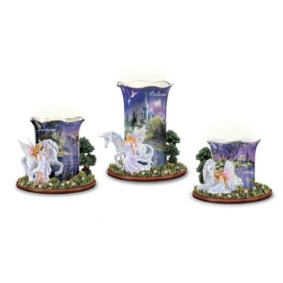 Twilight Enchantment Unicorn And Fairy Art Porcelain Votive Candleholder Collection
