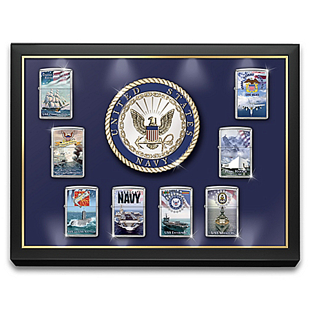 US Navy Zippo Lighter Collection with Custom Display That Lights Up: 1 of 8000