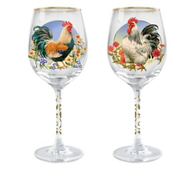 Buy Country Charm Rooster-Themed Triple-Fired Wine Glass Collection