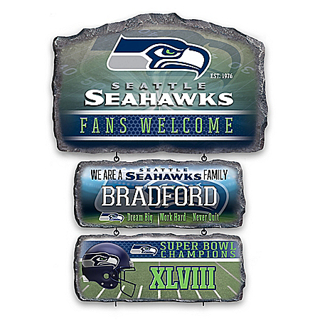 Seattle Seahawks Personalized Stone-Look Welcome Sign