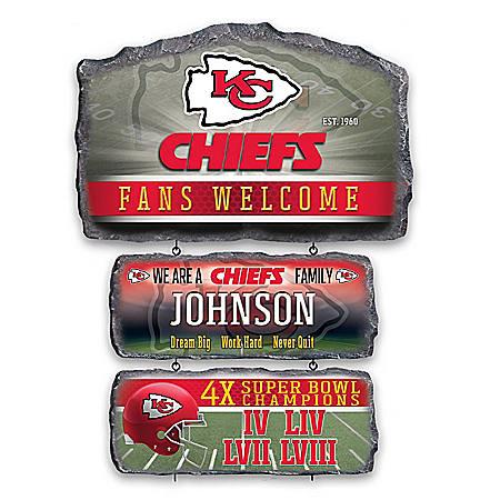 Kansas City Chiefs Personalized Stone-Look Welcome Sign