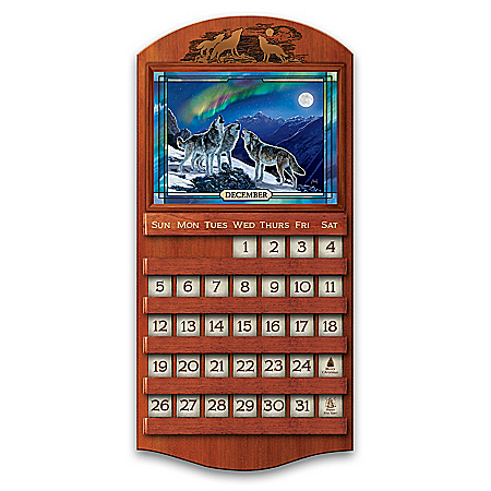 Perpetual Calendar With Light-Up Al Agnew Wolf Art