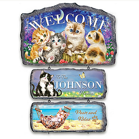 Kayomi Harai Cat Art Personalized Welcome Sign Collection