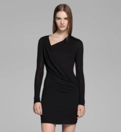 FEATHER JERSEY DRAPED DRESS