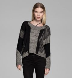 BLOCKED MELANGE LONG SLEEVE SWEATER