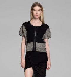 BLOCKED MELANGE SHORT SLEEVE CARDIGAN