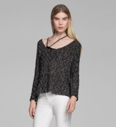 CAGED BOUCLE SIDE SLIT PULLOVER