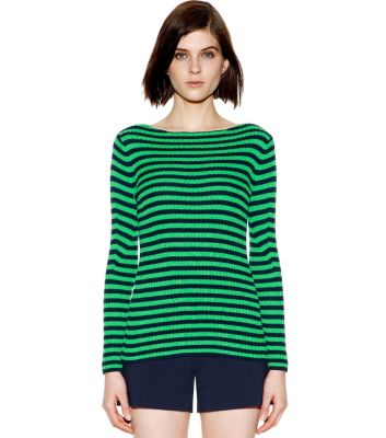 Summer Green Even Stripe  Tory Burch Verona Sweater  