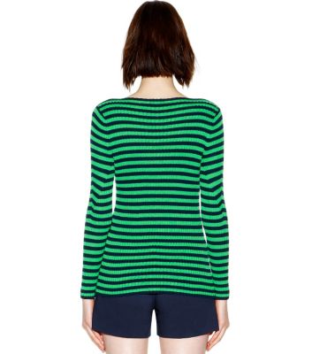 Summer Green Even Stripe  Tory Burch Verona Sweater 