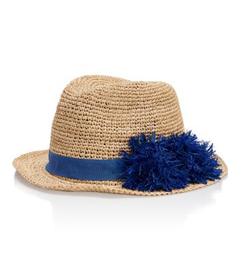 Natural Straw W/ Ocean Breeze Grosgrain Tory Burch Raffia Knit Hat 