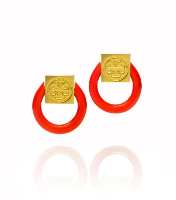Flame Red/shiny Gold Tory Burch Varden Resin Earring 