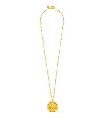 Daisy/shiny Gold Tory Burch Deco Logo Pendant Necklace 