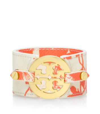 Abbot C/ivory Tory Burch Printed Logo Wide Double Snap Cuff 