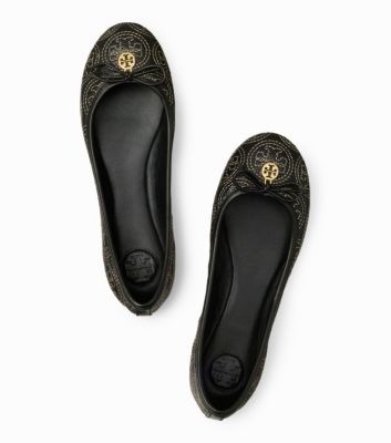 Black Tory Burch Stitched Logo Chelsea Ballet Flat 