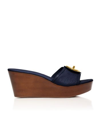 Tory Navy Tory Burch Selma Mid Wedge Slide 