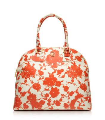 Tory Burch Printed Floral Robinson Dome Satchel Handbag Fire Orange