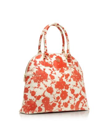 Tory Burch Printed Floral Robinson Dome Satchel Handbag Fire Orange