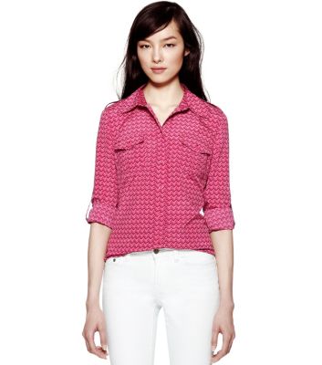 Wine Rose T-zag Small  Tory Burch Silk Brigitte Blouse  